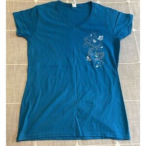New Womens Butterfly Embroidered Shirt Top Size XL Blue